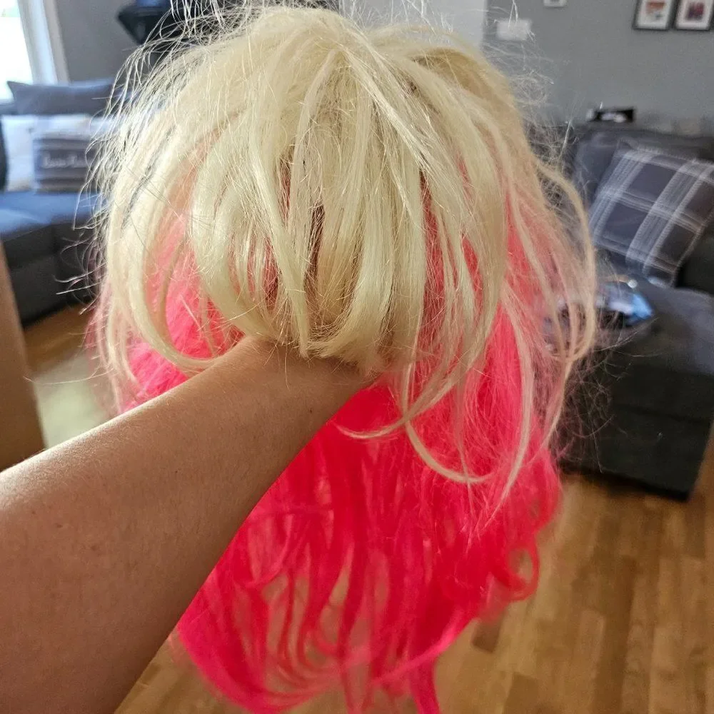 Pink Halloween Wig Long Bob Straight Wig Hair Synthetic Lace For Women